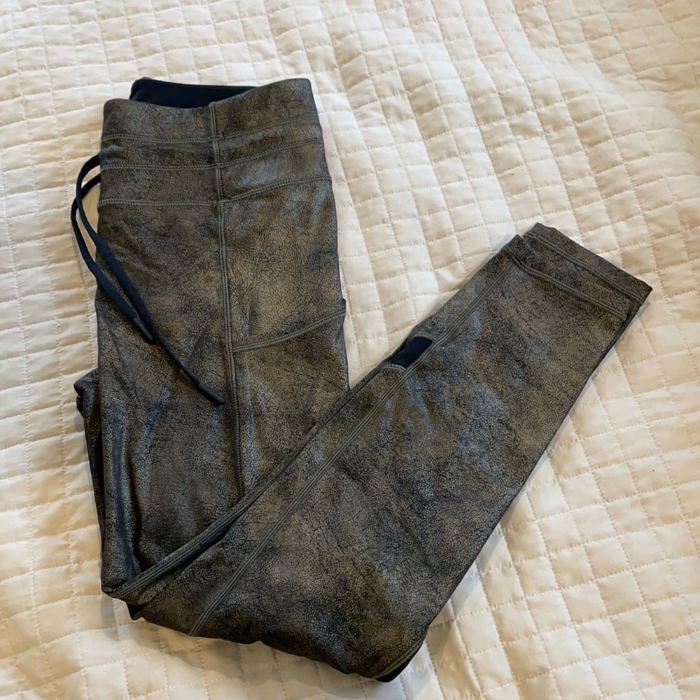 Zyia distressed copper pocket drawstring luxe leggings